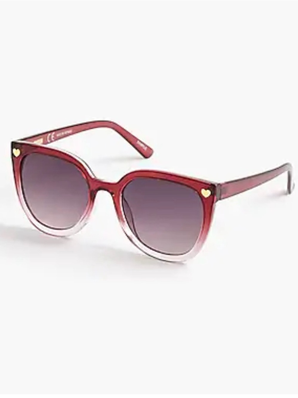 J. Crew Red Ombre Cat-Eye Sunglasses with Gold Heart Accents NWT